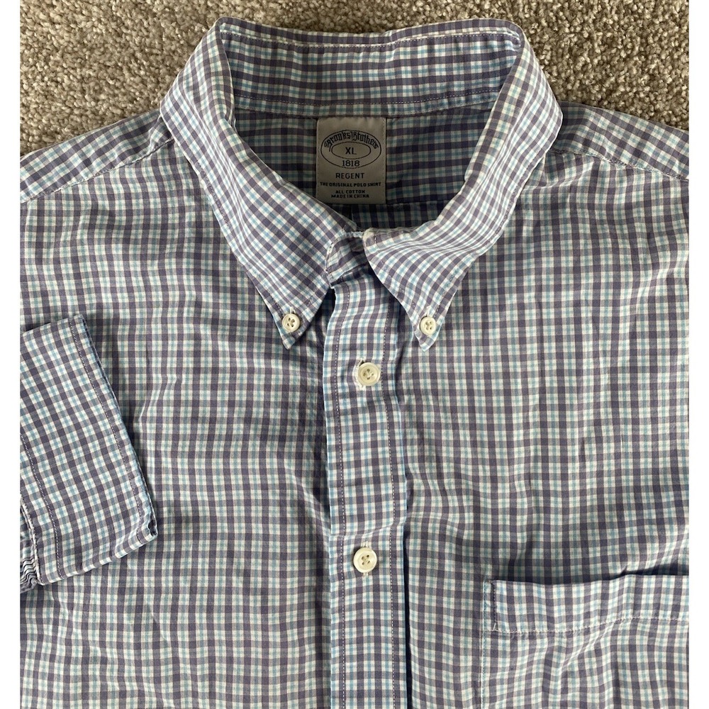 Brooks Brothers Men XL Regent Check Blue Plaid Gingham Shirt Cotton Preppy Work